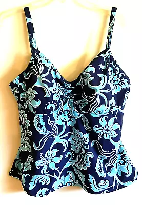 LAND'S END Tankini Mastectomy Swim Suit Top Only Size 18 MAST Navy/Aqua/White • $19.99