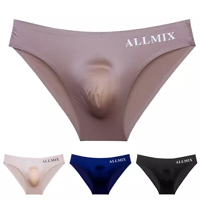 Men's Elastic Low Waist Bikini Briefs Ice Silk Seamless Breathable Ultra Thin US • $2.68