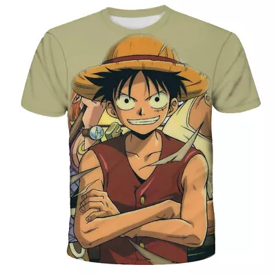 Casual Mens Anime One Piece Monkey D. Luffy Printing T-Shirt Clothes Tops • $17.99