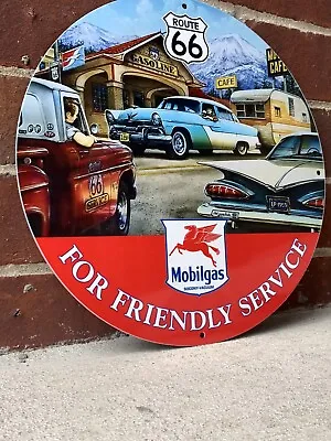 12in Route 66 Gasoline Mobiloil MobilGas Vintage Style Heavy Steel Sign • $49.99