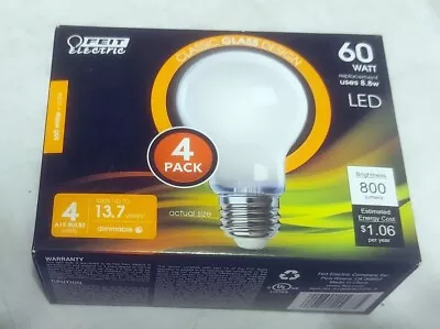 FEIT Electric A19 E26  LED Bulb Soft White 60 Watt Equivalence 4pk-Pack  • $10.99