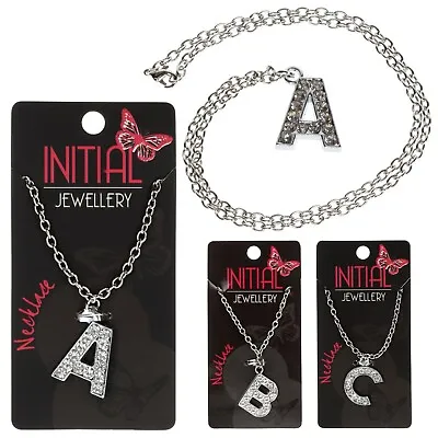£4.50 • Buy Initial Letter Necklace Silver Colour Pendant Crystal Alphabet Personalised A-Z 