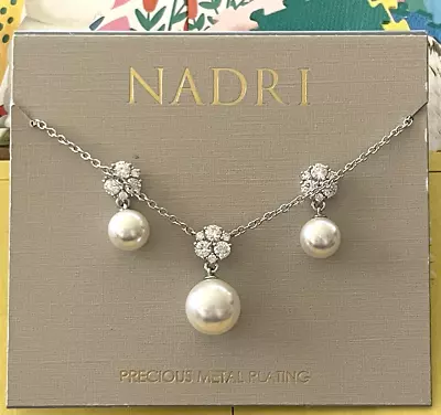 Nadri Camila Cubic Zirconia And Swarovski Pearl Necklace & Earrings Set NWT $68 • $35.99