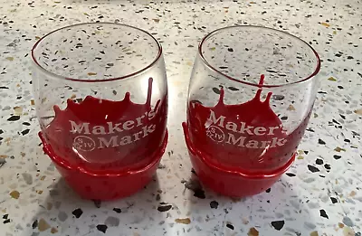 2 Maker's Mark Rocks Red Wax Dip Drink Whiskey Glasses  9oz • $14