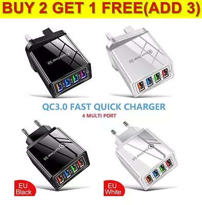 4 Multi-Port Fast Quick Charge USB Hub Mains Wall Charger UK EU Plug Adapter NEW • £4.99