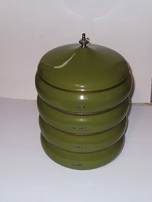 $34 • Buy Vintage MCM Stacking Pagoda Green Canisters Set With Metal Knob
