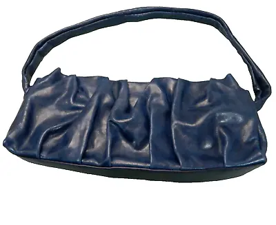 Elleme Paris Vague Long Pleated Leather Shoulder Bag Indigo Blue Made In Italy • $69.95