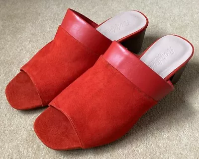 M&S Footglove Womens Mules 6.5 Red Suede Leather Summer Open Toe Shoes Worn Once • £20