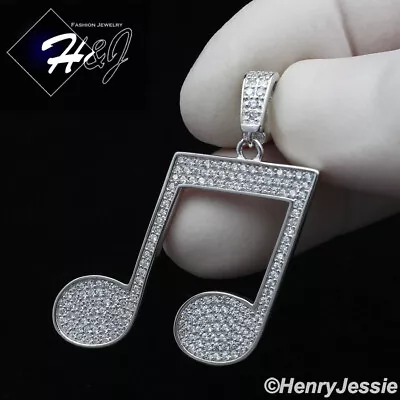 Men Women Solid 925 Sterling Silver Icy Bling Cz 3d Music Note Pendant*sp281 • $28.99