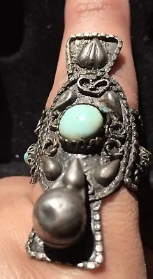 Antique Men Women Thunderbird Ceremonial Ring Adjustable Turquoise • $190