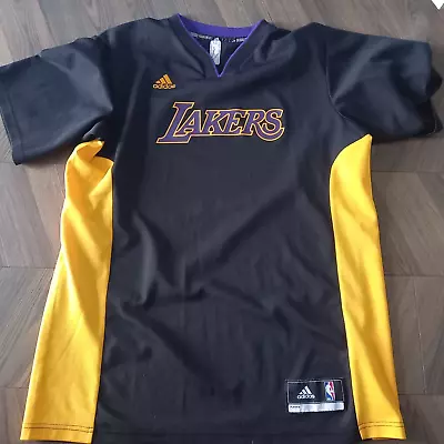 ADIDAS Mens La  Lakers T Shirt Top Large Black Nba Basketball Jersey • £0.99