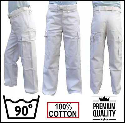 White Men Work Belted Trousers Caterer Nurse Carpenter Kitchen Painter Decorator • £14.95