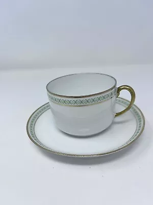 Limoges Charles Martin Depose 1900’s Green Laurel Gold Band Teacup/Saucer Inv#23 • $25