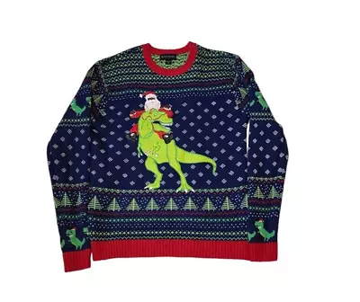 Blizzard Bay Ugly Christmas Sweater Santa Riding T-Rex Size Medium • $22.50