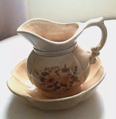 Vintage McCoy Pitcher And Basin Bowl Set # 7528 Yellow Speckled With Flowers EUC • $19.95