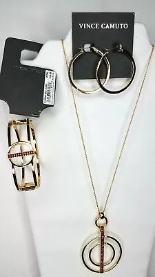 Vince Camuto Goldtone Red Crystals Circle Necklace Earrings Bracelet Set O/S $88 • $52