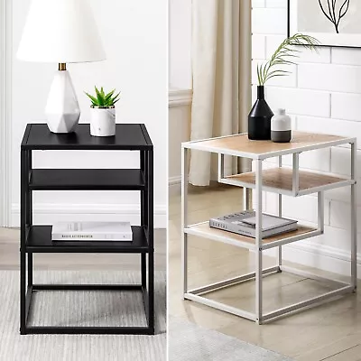 £29.99 • Buy 3 Tier Metal & Wood Side End Table Nightstand Furniture Living Room Bedroom Unit