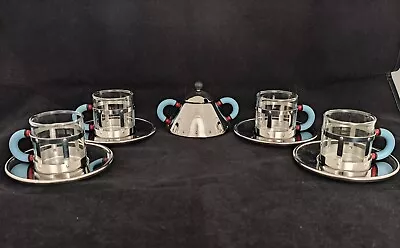 ALESSI Italy Michael Graves Four Espresso Cups With Saucers & Sugar Bowl (Q0714) • $120