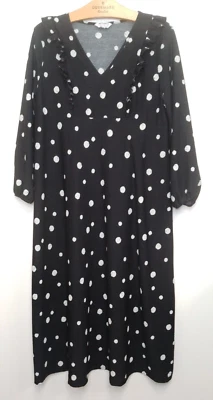 £10.99 • Buy Dorothy Perkins Black Polka Dot Long Maternity Dress Size 16 Long Sleeved V Neck