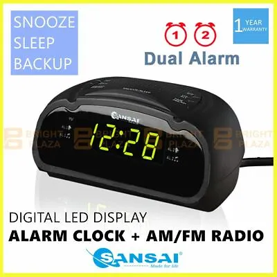 Digital Alarm Clock Radio AM/FM Large Green LED Display Snooze Sleep Backup Dual • $34.95