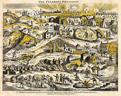 1813 Illustration Map Of The Pilgrim's Progress Christianity Wall Poster Print • $21.95