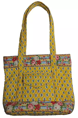 Vera Bradley Elizabeth Villager Shoulder Bag Yellow Flower Print Tote Purse • $25.99