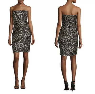 J. Mendel Paris Black Silk Blended Strapless Jacquard Sheath Dress Women’s Sz 8 • $249.99