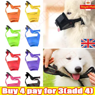 Dog Pets Puppy Mesh Safety Mouth Mask Adjustable Anti-Barking Biting Groom❤Cover • £2.59