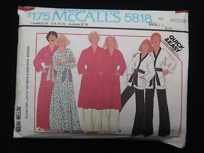 McCall's 5818 Misses & Men's Robe & Pants Vintage 1977 Pattern Size Medium Cut • $7.29