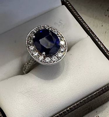 Solid Platinum - Custom Made Sapphire W/C&C Forever Moissanite Pave • $760