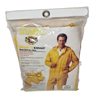 STEARNS Dry Wear Yellow 2pc Hooded Rain Suit Jacket And Pants L Polyvinyl VTG 98 • $31.41