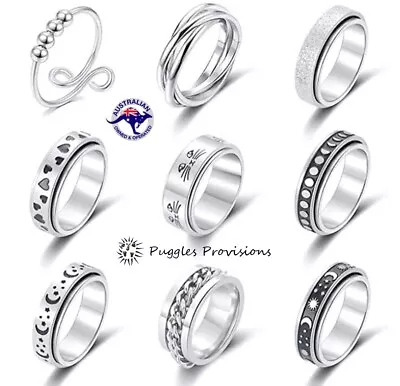 $4.50 • Buy Fashion Anxiety Sensory Rings Spinning Spinner Ring Rotating Stainless Steel Rin