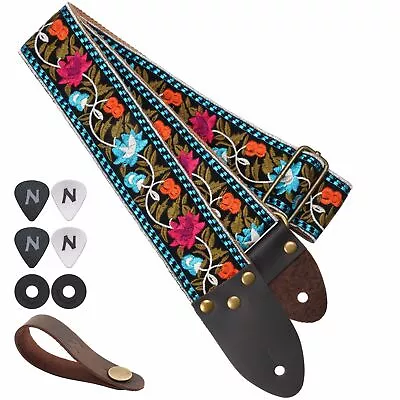 Guitar StrapVintage Jacquard Embroidery Cotton Guitar Straps With Crazy Hors... • $30.58