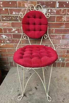 Vintage Wrought Iron Vanity Chair Red Seat And Back • $97.99