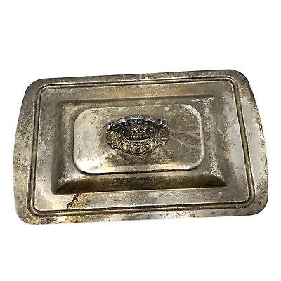 Vintage & Old Metal Serving Tray W/ Lid Cover Rectangle Shaped Collectible • $23.98