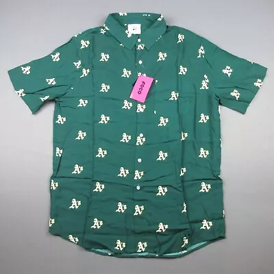Oakland Athletics Shirt Mens Medium Green All Over Print Short Sleeve Button MLB • $19.99