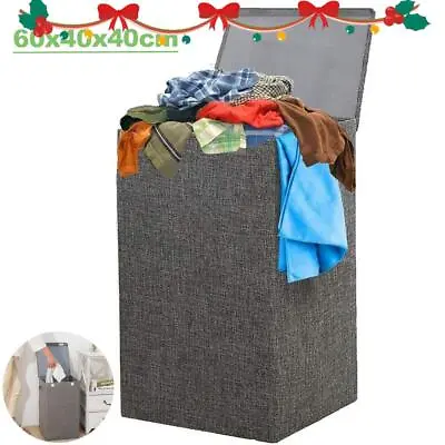 Laundry Basket Dirty Washing Clothes Storage Folding Bin Bag Hamper With Lid XLL • £14.97