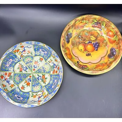 Daher Decorated Ware Round Bowl Trays Set Of 2 Vintage Bird Fruit 1971 • $16.10