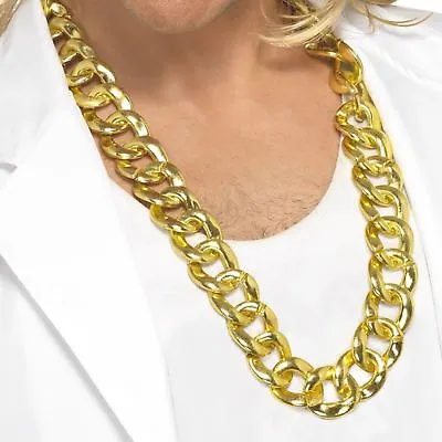 Adults Rapper Gangster Fake Gold Chain Bling 80s Necklace Fancy Dress Accessory • £8.45