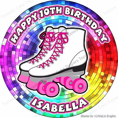 Personalised Roller Skates 80s Disco Party Boots Round Edible Icing Cake Topper • £4.65