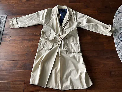 Nautica Men’s Long Trench Coat Beige Size Large  Vintage 90s Raincoat • $119.62