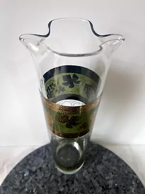 VTG Cera Glass Double Spout Martini Pitcher Green 22K Gold Grapes Leaves Barware • $28.75