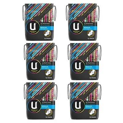 6 X U By Kotex Ultrathins With Dessign Cotton Pads Regular With Wings 12 Pads • $49.95