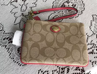 Coach Small Peyton Khaki/Pomegranate Wristlet F50142 New With Tags • $32.99