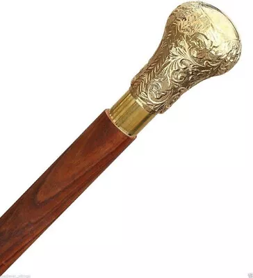 $29.70 • Buy Handmade Brass Knob Head Handle Brown 3 Fold Wooden Cane Steampunk Walking Stick