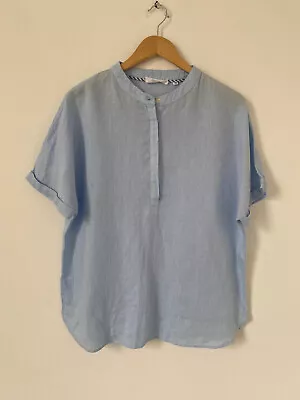 GC Fonta Blouse 10 38 Blue Chambray Linen Short Sleeve Pullover Smock  • £4.99