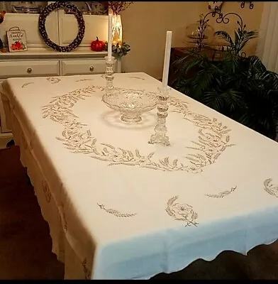 Vintage Embroidered Linen Tablecloth  • $60