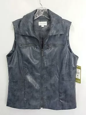 Erin London Vest Womens M Medium Faux Leather Zip Up Sleeveless Blue Lined New • $62.95