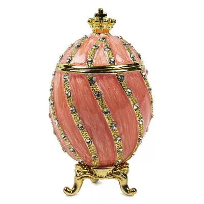 Pink Faberge Egg Replica W/Golden Crown Trinket Box Easter Gift 7.5 Cm • $28.95