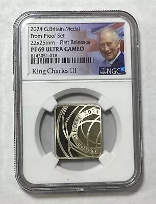 2024 G. Britain Medal 22x25mm First Releases PF 69 Ultra Cameo NGC King Charles • $9.99